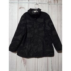Chicos Zenergy Jacket Womens XL Black Velvet Burnout Paisley Snap Front
